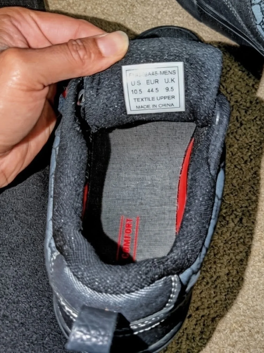 Levi's Men's Black and Gray Sneakers with Red Insole Accents
